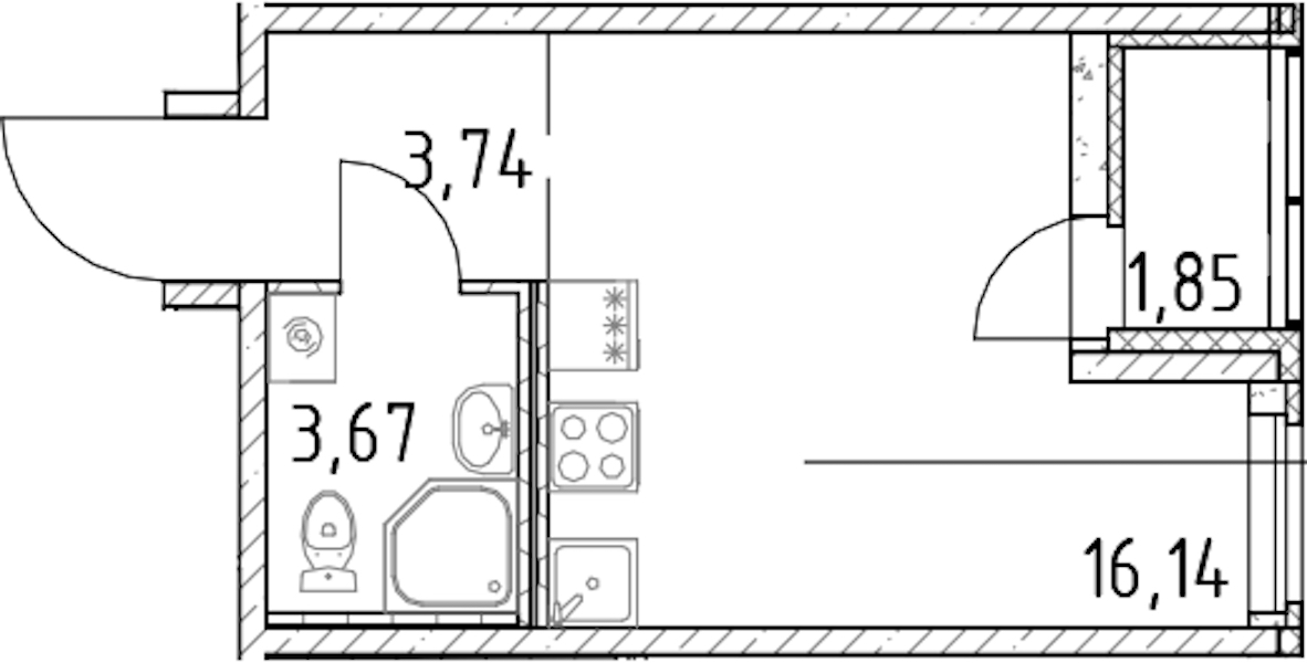 Квартира студия 23.55 м², 12/23 эт., ЖК «Город Первых»